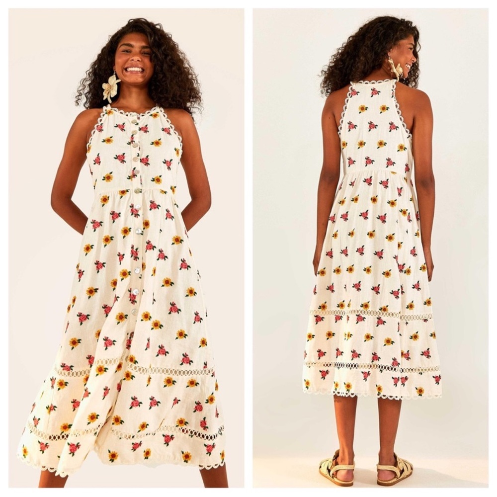 Farm Rio linen blend midi dress